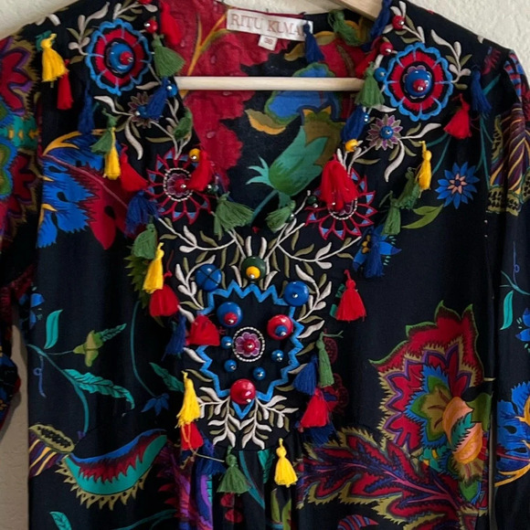 Ritu Kumar Printed embroidered Dress Size M Multicolor boho - Picture 5 of 5